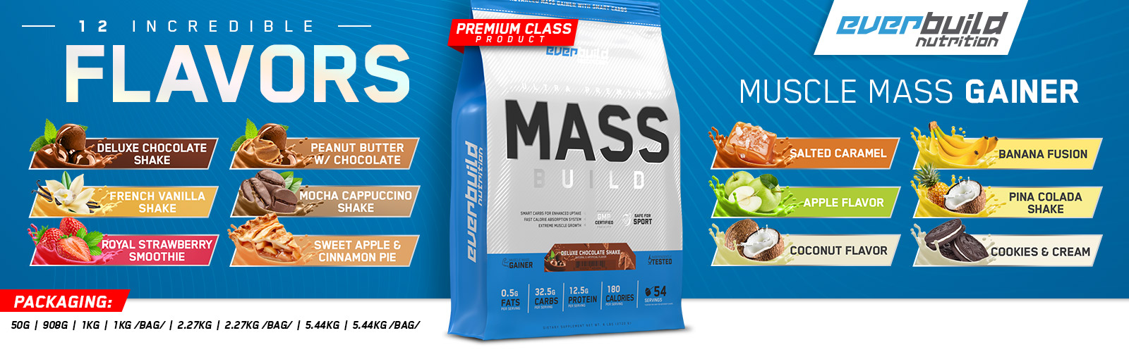 Everbuild Nutrition Mass Build Gainer - Food supplement for gaining weight and increasing muscle mass.